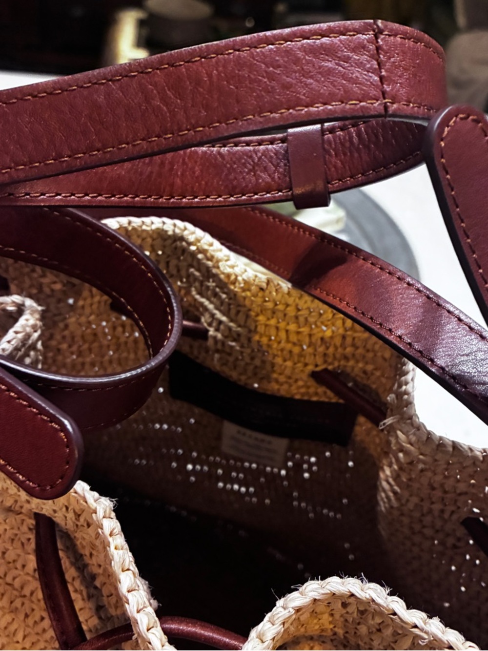 Sezane Farrow Bag Natural Raffia Bucket Bag Leather Strap Paris Summer Woven - Picture 9 of 16